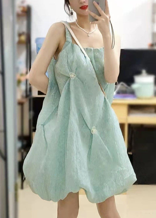 Original Square Elegant Design Green Collar Cotton Spaghetti