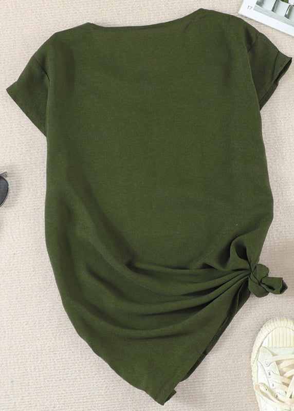 V Patchwork Neck Green Shirts Summer Elegant