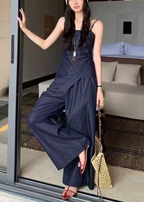 2 Fit Elegant Asymmetrical Summer Piece Denim Outfit Silm Navy