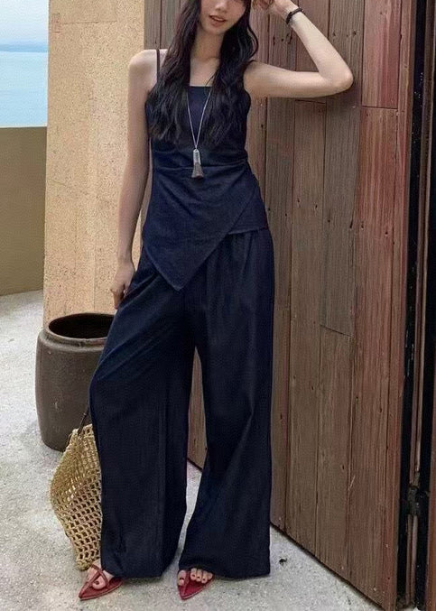 2 Fit Elegant Asymmetrical Summer Piece Denim Outfit Silm Navy