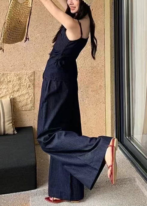 2 Fit Elegant Asymmetrical Summer Piece Denim Outfit Silm Navy