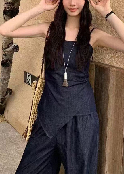 2 Fit Elegant Asymmetrical Summer Piece Denim Outfit Silm Navy