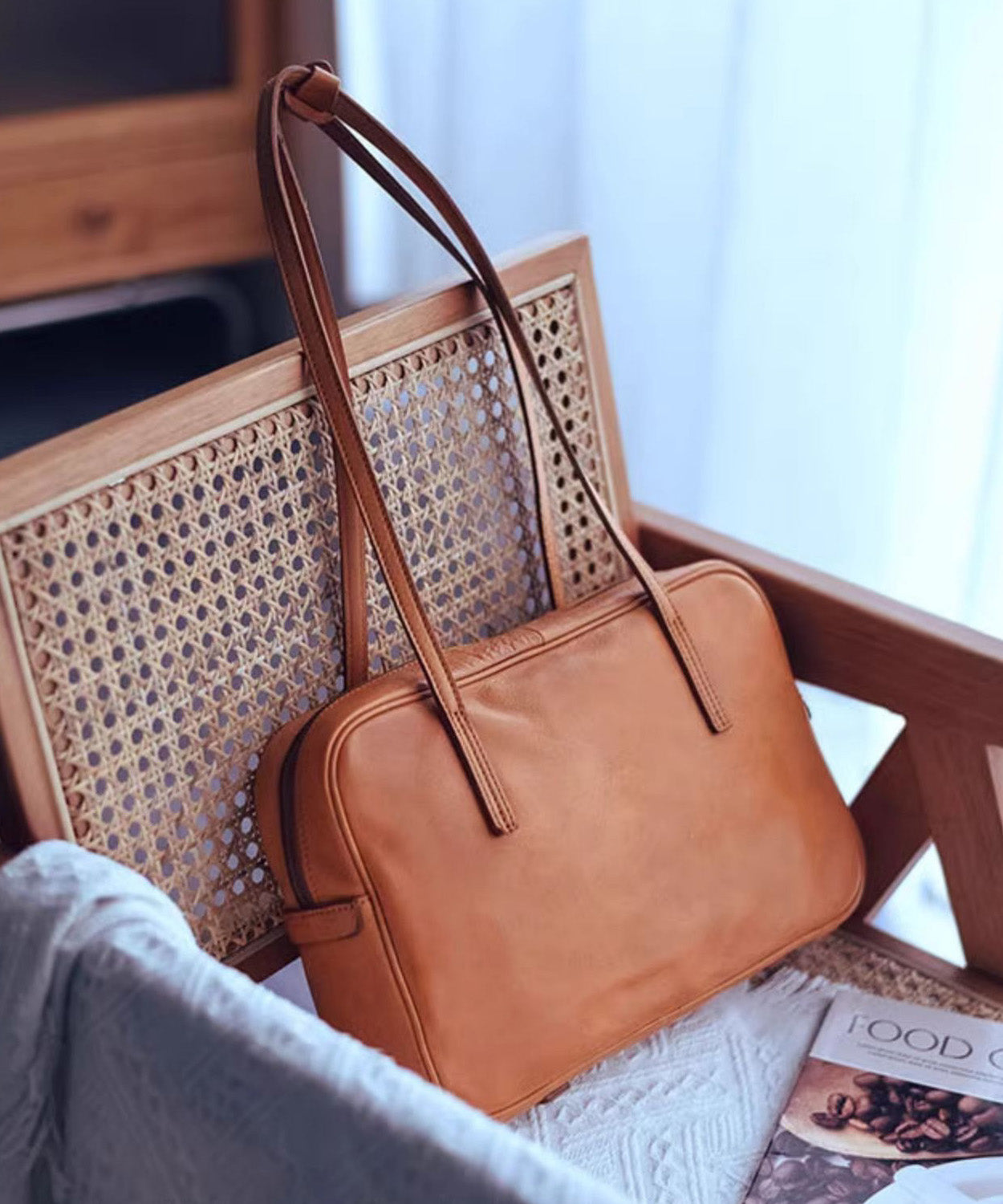 Orange Elegant Bags Shoulder Square Leather Durable