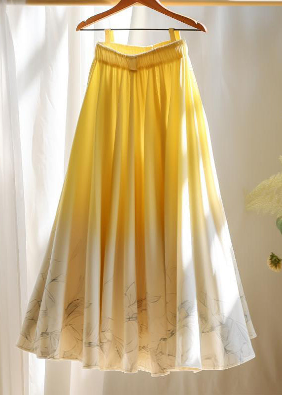 Skirt Elastic Waist Elegant Chiffon Print Pink Summer