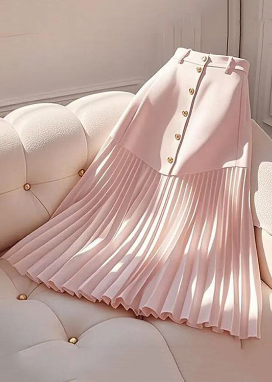 High Elegant Wrinkled Cotton Summer Skirts Pink Waist