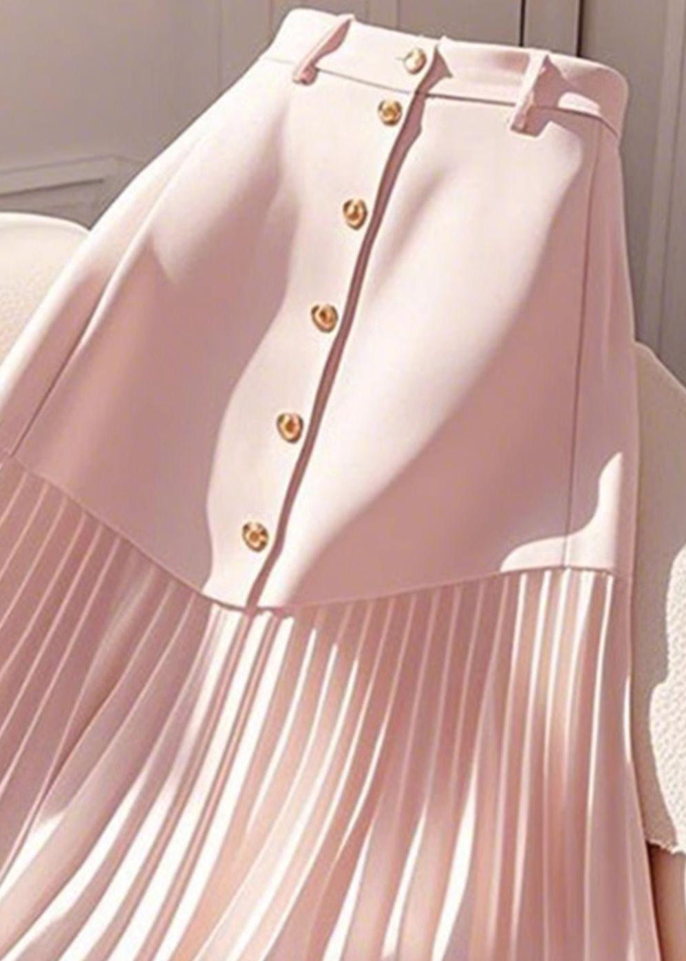 High Elegant Wrinkled Cotton Summer Skirts Pink Waist