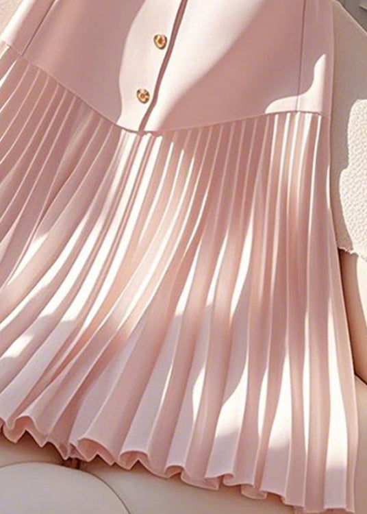 High Elegant Wrinkled Cotton Summer Skirts Pink Waist