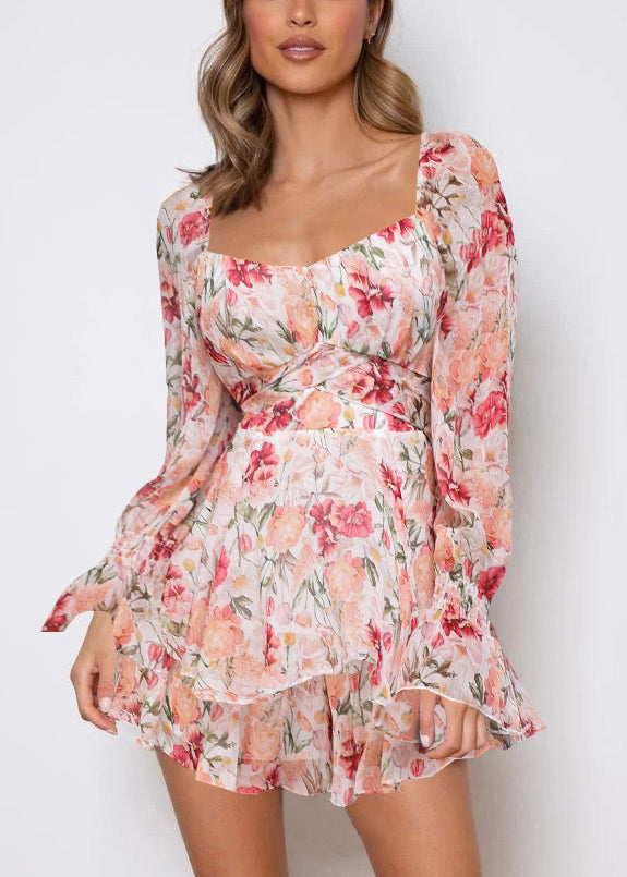 Elegant Lace Pink Zippered Jumpsuit Up Spring Print