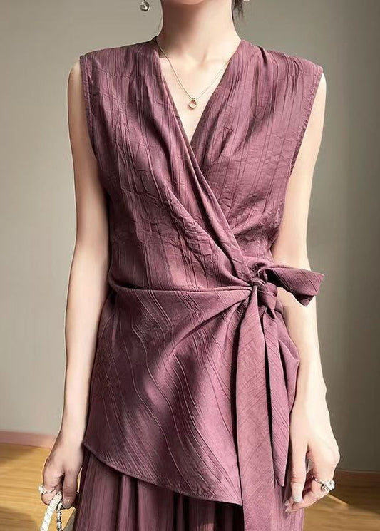 Purple Up Elegant Cotton Lace Summer Asymmetrical Shirt