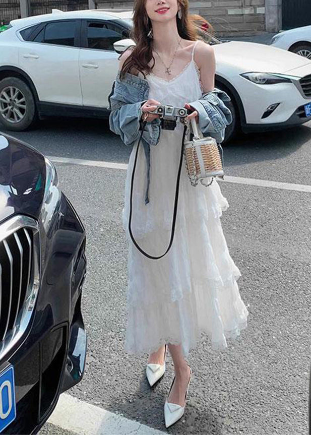 Purple Dress Strap Neck Spaghetti Elegant V Lace Cotton