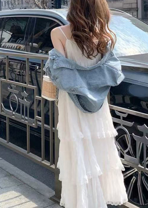 Purple Dress Strap Neck Spaghetti Elegant V Lace Cotton