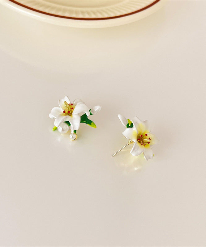 Sterling Rainbow Stud Lily Glaze Earrings Silver Colored Elegant