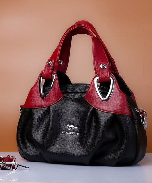 Versatile Black Tote Leather Calf Elegant Red Handbag