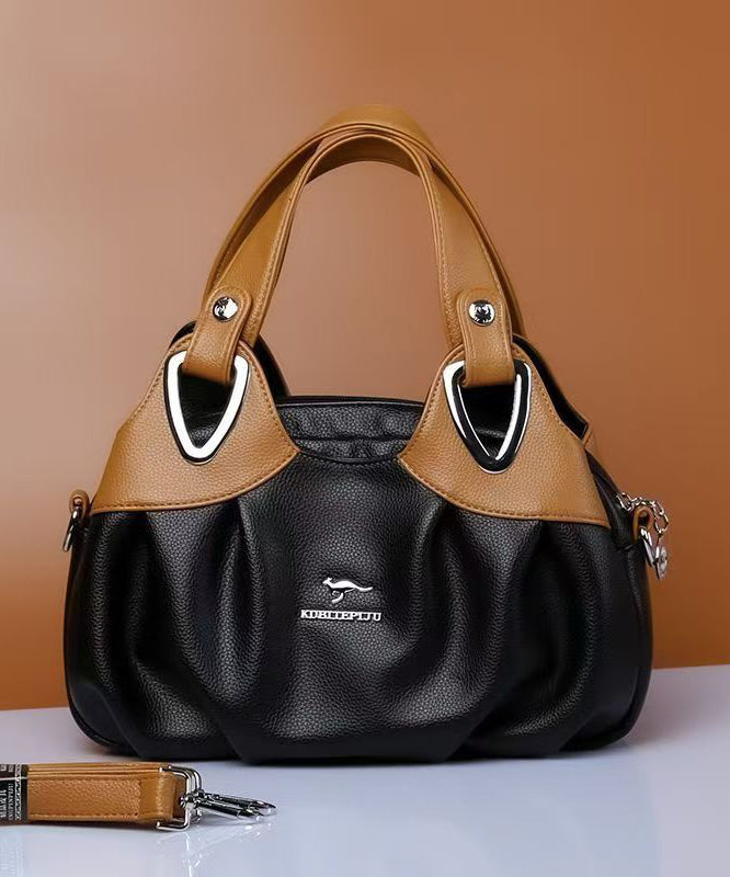 Versatile Black Tote Leather Calf Elegant Red Handbag