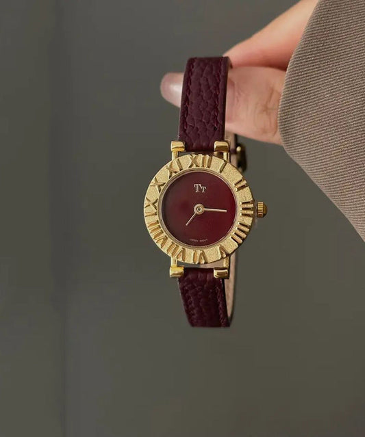 Stainless Leather Hardlex Elegant Watches Steel Crystal Red