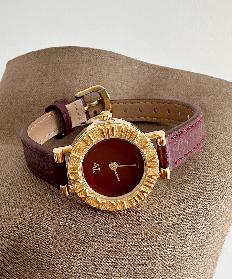 Stainless Leather Hardlex Elegant Watches Steel Crystal Red