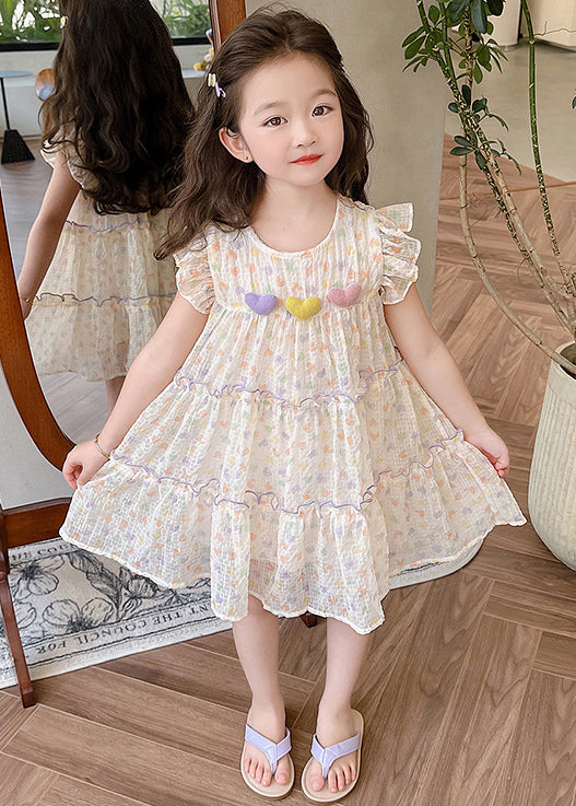 Elegant Ruffled Print Patchwork Chiffon Girls Dresses Summer EW052