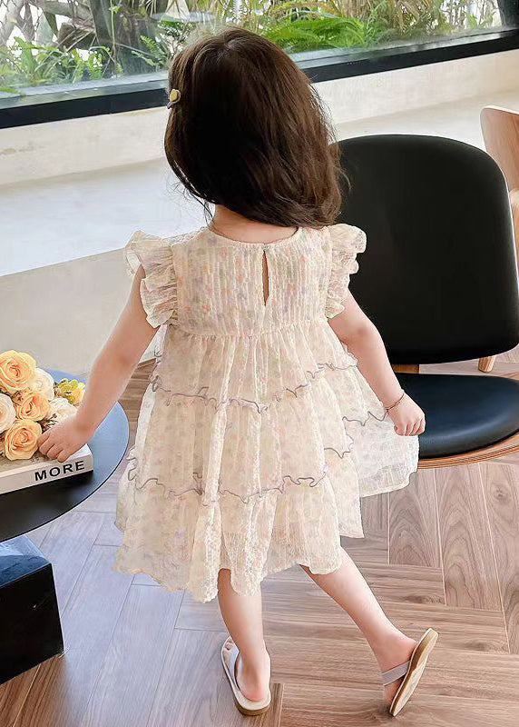 Robe élégante en mousseline de soie à imprimé patchwork à volants pour filles, été EW052