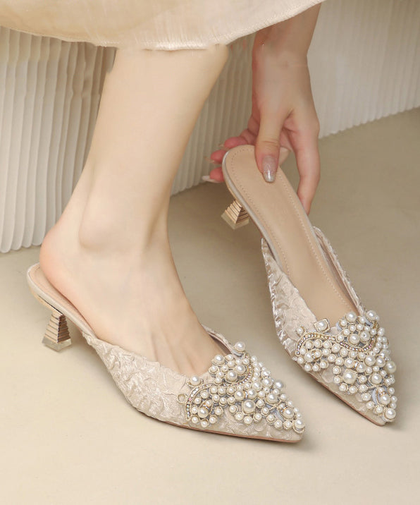 High Blue Pointed Bead Nail Elegant Splicing Slide Sandals Heel