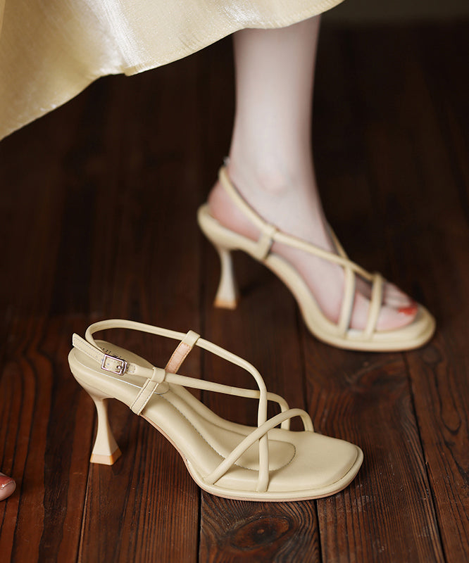 Elegant Splicing High Heel Sandals Beige Faux Leather Peep Toe AA040