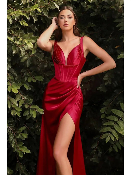 Elegantes rotes ärmelloses rückenfreies langes Kleid mit Schlitzsaum AD060