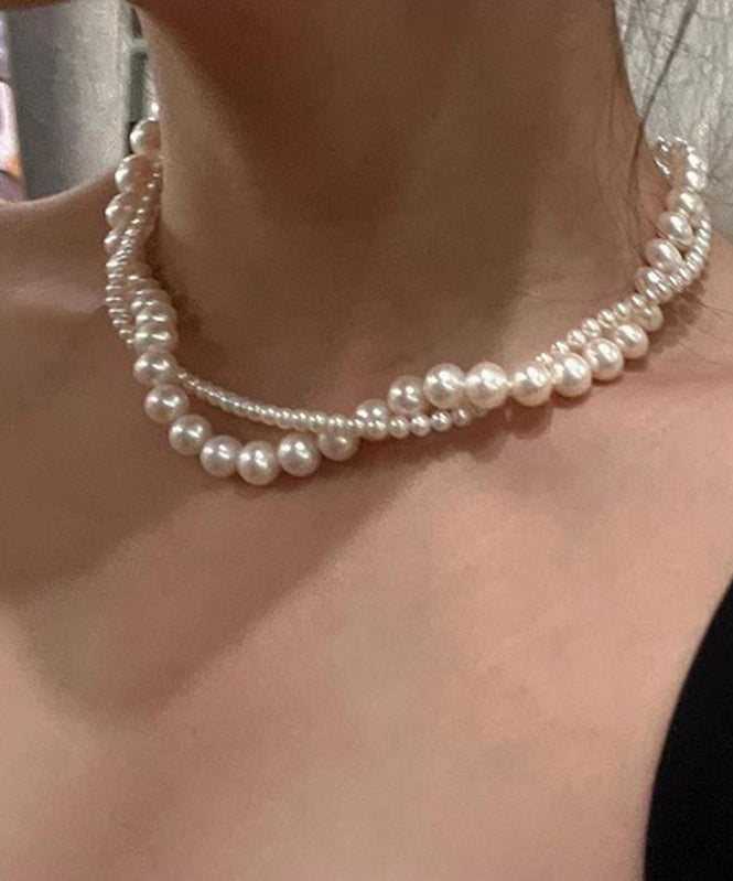 Bead White Double-Layer Elegant Pearl Alloy Gratuated Necklace