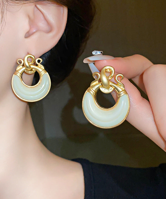 Elegant White Alloy Resin Geometry Hollow out Drop Earrings QJ037