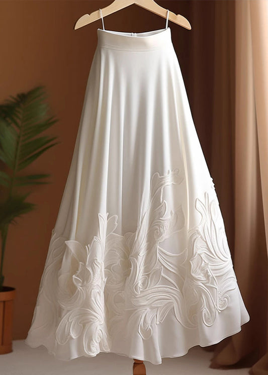 Summer High Waist White Cotton Applique Elegant Skirts