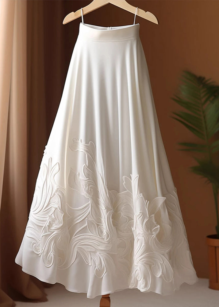 Summer High Waist White Cotton Applique Elegant Skirts
