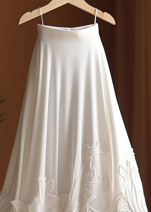 Summer High Waist White Cotton Applique Elegant Skirts