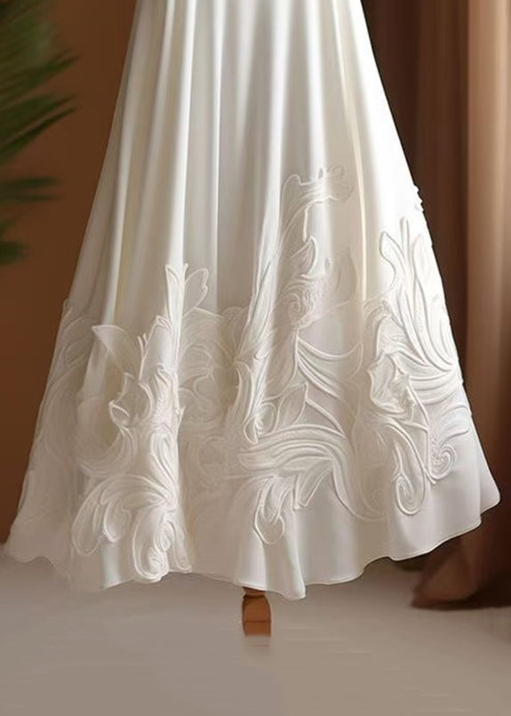 Summer High Waist White Cotton Applique Elegant Skirts