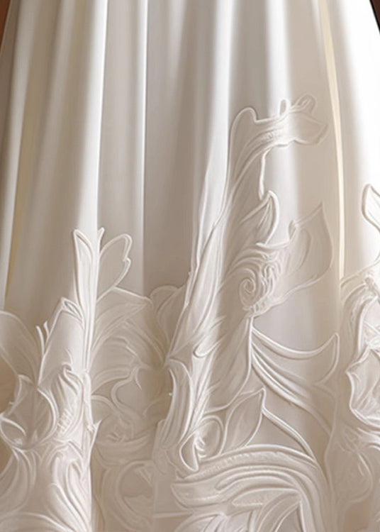 Summer High Waist White Cotton Applique Elegant Skirts