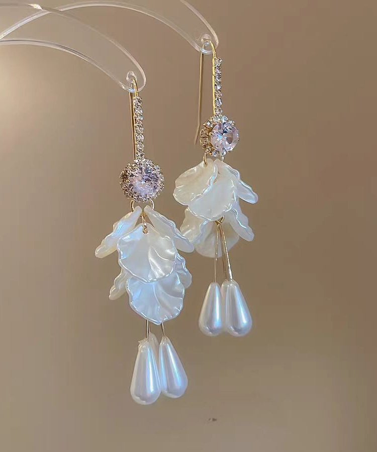 Drop Pearl Earrings Shell Tassel White Copper Elegant Zircon Acrylic