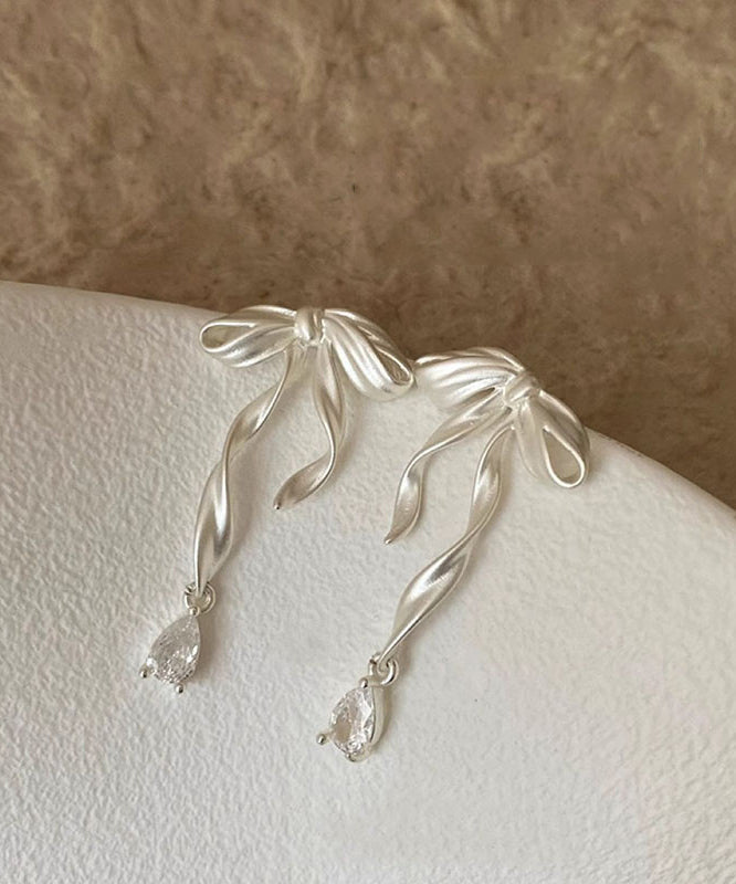 Alloy Earrings Butterfly Elegant Ribbon White Drop Silk Copper