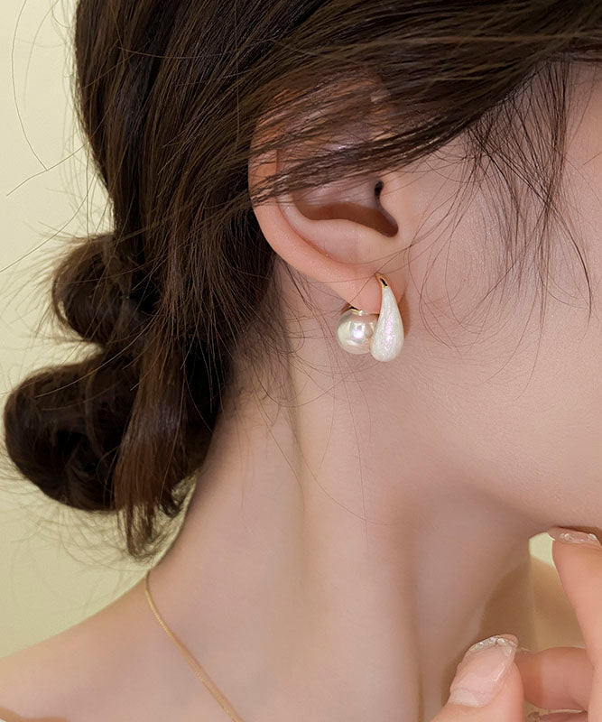 Pearl Drip Elegant White Glaze Copper Hoop Alloy Earrings