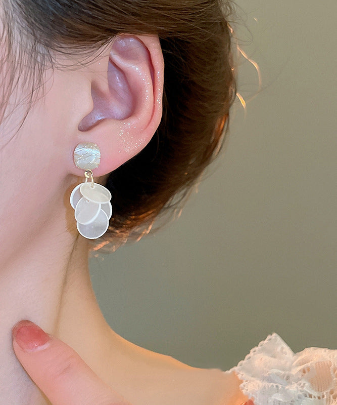 Earrings Eye Elegant Stone Cat's Tassel Drop White Shell Copper