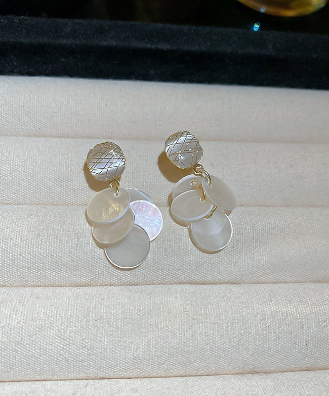 Earrings Eye Elegant Stone Cat's Tassel Drop White Shell Copper