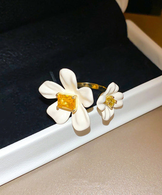 Elegant Copper Zircon Acrylic Open Floral Rings Overgild White