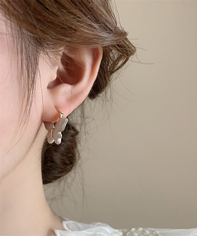 Overgild White Butterfly Glaze Elegant Earrings Drop Hoop Copper