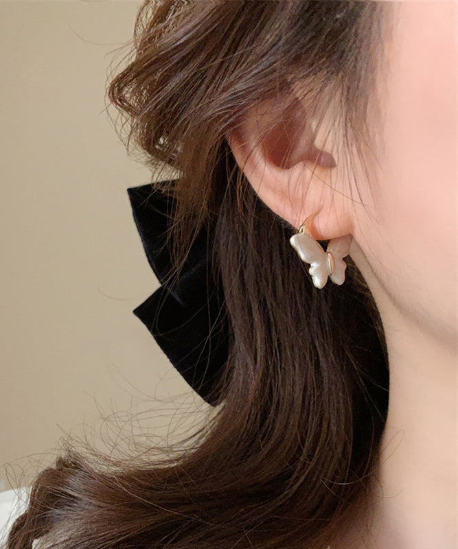 Overgild White Butterfly Glaze Elegant Earrings Drop Hoop Copper