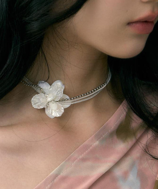 Copper White Elegant Choker Overgild Shell Pearl Floral