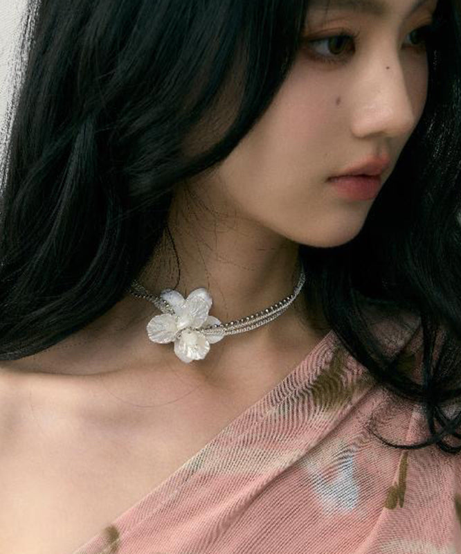 Copper White Elegant Choker Overgild Shell Pearl Floral
