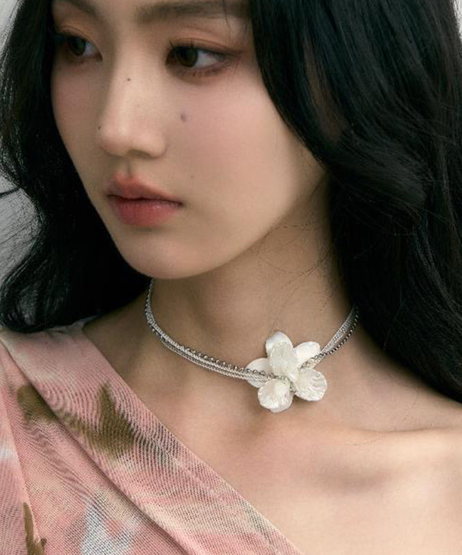 Copper White Elegant Choker Overgild Shell Pearl Floral