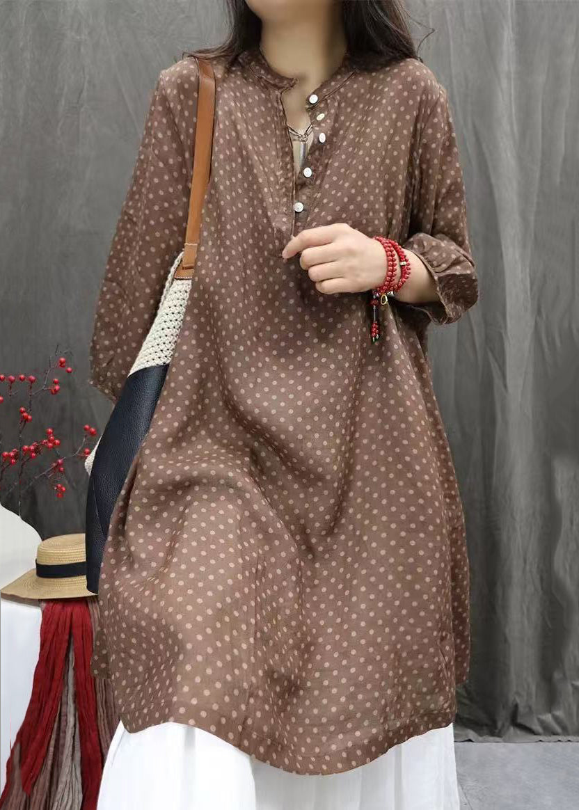 Shirts Fall Pockets Elegant Cotton Dress White Button Dot