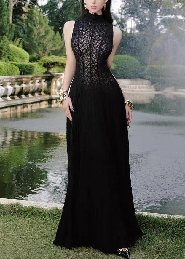 Dress White Out Hollow Solid Sleeveless Elegant Maxi Lace