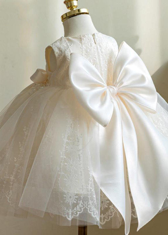 Elegant White Nail Bead Embroideried Tulle Girls Long Dress Sleeveless YS016