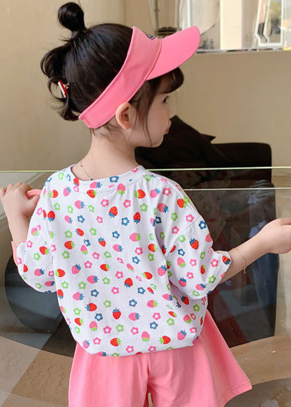 Elegant White O-Neck Print Kids T Shirt Summer YU1066