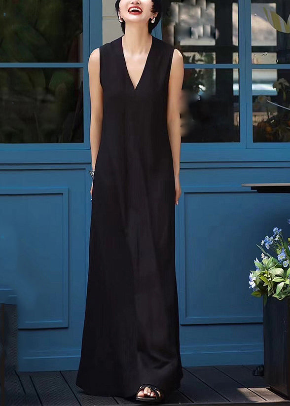 Elegant Dresses Sleeveless Neck Patchwork Long V White