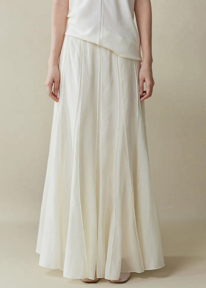 Elegant Zippered Cotton Summer White High Waist Skirts Silk