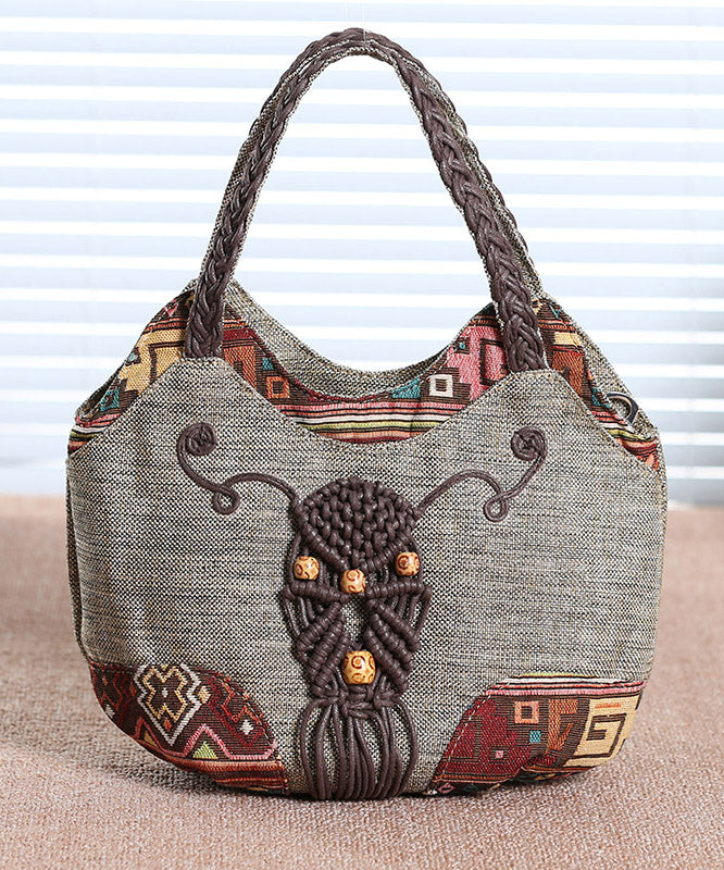 Grey Style Canvas Bag Woven Ethnic Tote Patchwork